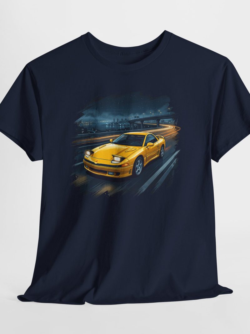 Z16A twin-turbo VR-4 in Sunburst Yellow on the Wangan expressway at midnight - Redline Gear JDM t-shirt design