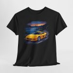 The Sonata F355 t-shirt - Giallo Fly Ferrari F355 on Lake Como lakeside road at dusk
