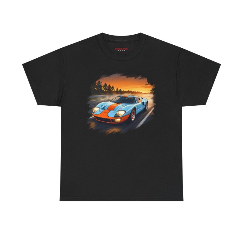 GT40 American Muscle T-Shirt - The Vendetta Gulf livery design on black