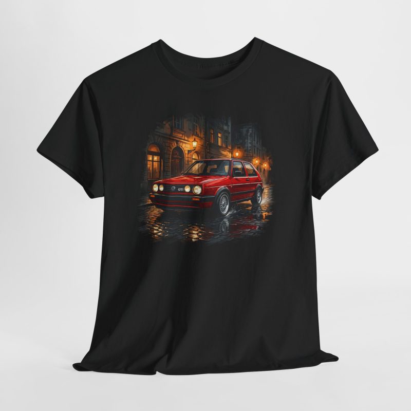 15423898836704317303_2048.jpeg The Spark Mk2 GTI t-shirt - Mars Red on wet cobblestone street at night