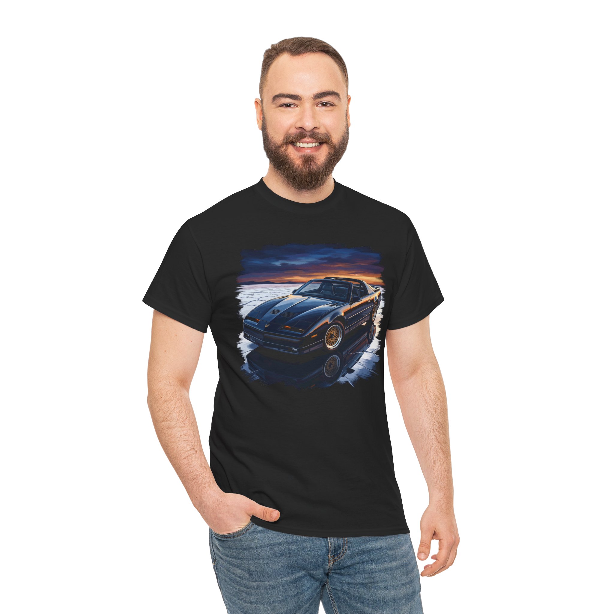 Trans Am GTA t-shirt front view - gloss black F-Body on Bonneville Salt Flats