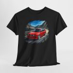 The Blueprint E30 M3 t-shirt - Brillantrot Red on alpine mountain pass