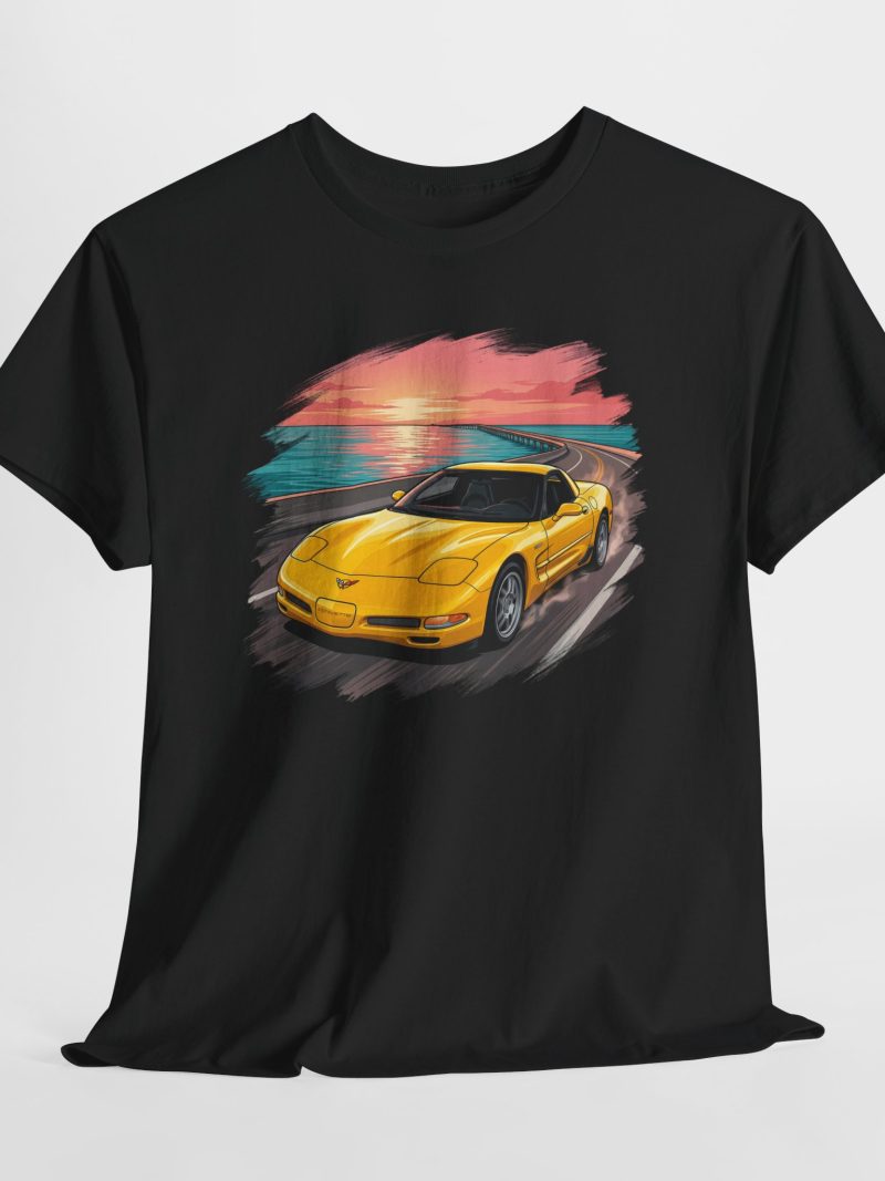 The Hammer C5 t-shirt - Millennium Yellow C5 Z06 on the Seven Mile Bridge Florida Keys at sunset