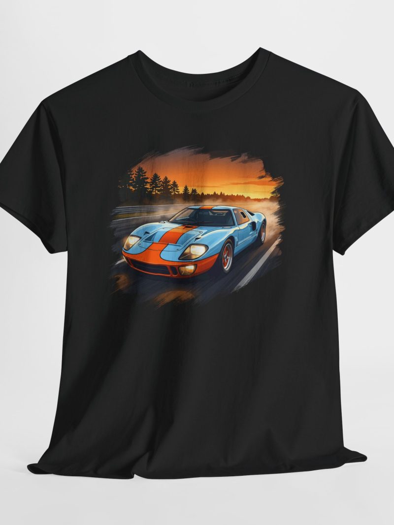 GT40 American Muscle T-Shirt - The Vendetta Gulf livery design on white